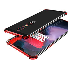 Silikon Schutzhülle Ultra Dünn Tasche Durchsichtig Transparent H02 für OnePlus 6 Rot