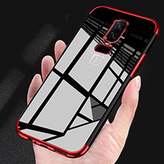 Silikon Schutzhülle Ultra Dünn Tasche Durchsichtig Transparent H03 für OnePlus 6 Rot