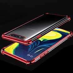 Silikon Schutzhülle Ultra Dünn Tasche Durchsichtig Transparent S01 für Samsung Galaxy A80 Rot