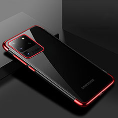 Silikon Schutzhülle Ultra Dünn Tasche Durchsichtig Transparent S01 für Samsung Galaxy S20 Ultra 5G Rot