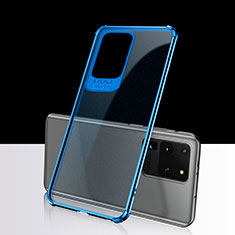 Silikon Schutzhülle Ultra Dünn Tasche Durchsichtig Transparent S02 für Samsung Galaxy S20 Ultra 5G Blau