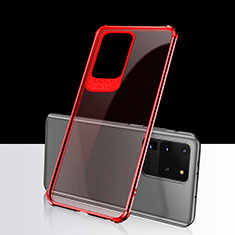 Silikon Schutzhülle Ultra Dünn Tasche Durchsichtig Transparent S02 für Samsung Galaxy S20 Ultra Rot