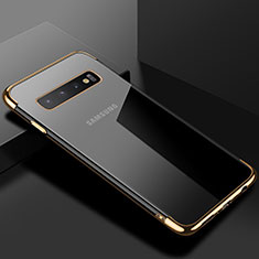Silikon Schutzhülle Ultra Dünn Tasche Durchsichtig Transparent S03 für Samsung Galaxy S10 Gold