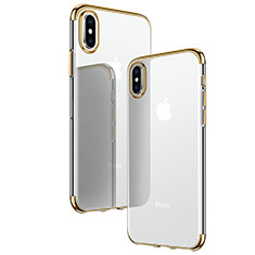Silikon Schutzhülle Ultra Dünn Tasche Durchsichtig Transparent T24 für Apple iPhone Xs Gold