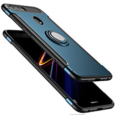 Silikon Schutzhülle und Kunststoff Tasche mit Fingerring Ständer für Huawei Nova 2 Plus Blau
