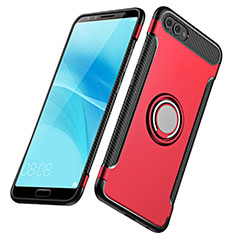 Silikon Schutzhülle und Kunststoff Tasche mit Fingerring Ständer für Huawei Nova 2S Rot