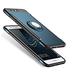 Silikon Schutzhülle und Kunststoff Tasche mit Fingerring Ständer für Huawei P10 Plus Blau