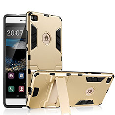 Silikon Schutzhülle und Kunststoff Tasche mit Ständer für Huawei P8 Gold