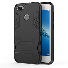 Silikon Schutzhülle und Kunststoff Tasche mit Ständer für Huawei P9 Lite Mini Schwarz