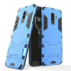 Silikon Schutzhülle und Kunststoff Tasche mit Ständer für Samsung Galaxy A6 Plus Blau
