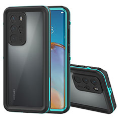 Wasserdicht Unterwasser Silikon Hülle Handyhülle und Kunststoff Waterproof Schutzhülle 360 Grad Ganzkörper Tasche für Huawei P40 Pro Cyan