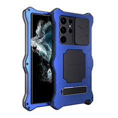 Wasserdicht Unterwasser Silikon Hülle Handyhülle und Kunststoff Waterproof Schutzhülle 360 Grad Ganzkörper Tasche mit Ständer T01 für Samsung Galaxy S23 Ultra 5G Blau