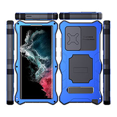 Wasserdicht Unterwasser Silikon Hülle Handyhülle und Kunststoff Waterproof Schutzhülle 360 Grad Ganzkörper Tasche mit Ständer T02 für Samsung Galaxy S23 Ultra 5G Blau