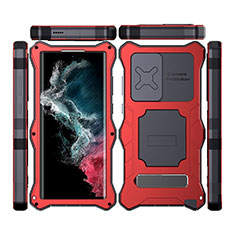 Wasserdicht Unterwasser Silikon Hülle Handyhülle und Kunststoff Waterproof Schutzhülle 360 Grad Ganzkörper Tasche mit Ständer T02 für Samsung Galaxy S23 Ultra 5G Rot