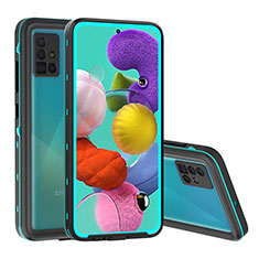 Wasserdicht Unterwasser Silikon Hülle Handyhülle und Kunststoff Waterproof Schutzhülle 360 Grad Ganzkörper Tasche W02 für Samsung Galaxy A51 4G Blau und Schwarz