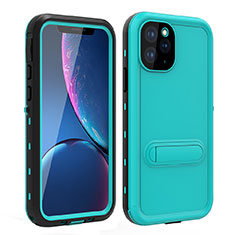 Wasserdicht Unterwasser Silikon Hülle Handyhülle und Kunststoff Waterproof Schutzhülle 360 Grad Tasche mit Ständer für Apple iPhone 11 Pro Cyan