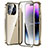 Handyhülle Hülle Luxus Aluminium Metall Rahmen Spiegel 360 Grad Ganzkörper Tasche LO1 für Apple iPhone 14 Pro Gold
