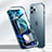 Handyhülle Hülle Luxus Aluminium Metall Rahmen Spiegel 360 Grad Ganzkörper Tasche N01 für Apple iPhone 12 Pro Max Blau