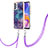Handyhülle Silikon Hülle Gummi Schutzhülle Flexible Modisch Muster mit Schlüsselband Lanyard YB7 für Samsung Galaxy A52s 5G Violett