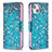 Handytasche Stand Schutzhülle Flip Leder Hülle Blumen L01 für Apple iPhone 14 Plus Cyan
