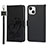 Handytasche Stand Schutzhülle Flip Leder Hülle Blumen L16 für Apple iPhone 14 Schwarz