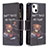 Handytasche Stand Schutzhülle Flip Leder Hülle Modisch Muster L03 für Apple iPhone 14 Schwarz