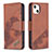 Handytasche Stand Schutzhülle Flip Leder Hülle Modisch Muster L05 für Apple iPhone 14 Braun