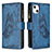 Handytasche Stand Schutzhülle Flip Leder Hülle Schmetterling L08 für Apple iPhone 14 Blau