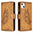 Handytasche Stand Schutzhülle Flip Leder Hülle Schmetterling L08 für Apple iPhone 14 Braun