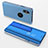 Handytasche Stand Schutzhülle Leder Rahmen Spiegel Tasche L02 für Apple iPhone X Blau
