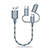 Lightning USB Ladekabel Kabel Android Micro USB Type-C 25cm S01 Grau