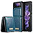 Luxus Leder Hülle Handyhülle und Kunststoff Schutzhülle Hartschalen Tasche CS1 für Samsung Galaxy Z Flip3 5G Blau
