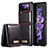 Luxus Leder Hülle Handyhülle und Kunststoff Schutzhülle Hartschalen Tasche CS1 für Samsung Galaxy Z Flip3 5G Rot