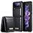 Luxus Leder Hülle Handyhülle und Kunststoff Schutzhülle Hartschalen Tasche CS1 für Samsung Galaxy Z Flip3 5G Schwarz