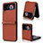 Luxus Leder Hülle Handyhülle und Kunststoff Schutzhülle Hartschalen Tasche T07 für Samsung Galaxy Z Flip4 5G Braun