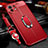 Silikon Hülle Handyhülle Gummi Schutzhülle Flexible Leder Tasche mit Magnetisch Fingerring Ständer S02 für Xiaomi Mi 11 5G Rot