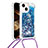 Silikon Hülle Handyhülle Gummi Schutzhülle Flexible Tasche Bling-Bling mit Schlüsselband Lanyard S02 für Apple iPhone 14 Blau