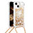 Silikon Hülle Handyhülle Gummi Schutzhülle Flexible Tasche Bling-Bling mit Schlüsselband Lanyard S02 für Apple iPhone 14 Gold