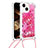 Silikon Hülle Handyhülle Gummi Schutzhülle Flexible Tasche Bling-Bling mit Schlüsselband Lanyard S02 für Apple iPhone 14 Rot