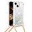Silikon Hülle Handyhülle Gummi Schutzhülle Flexible Tasche Bling-Bling mit Schlüsselband Lanyard S02 für Apple iPhone 14 Silber