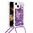 Silikon Hülle Handyhülle Gummi Schutzhülle Flexible Tasche Bling-Bling mit Schlüsselband Lanyard S02 für Apple iPhone 14 Violett