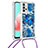 Silikon Hülle Handyhülle Gummi Schutzhülle Flexible Tasche Bling-Bling mit Schlüsselband Lanyard S02 für Samsung Galaxy M32 5G Blau