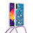 Silikon Hülle Handyhülle Gummi Schutzhülle Flexible Tasche Bling-Bling mit Schlüsselband Lanyard S03 für Samsung Galaxy A30S Blau