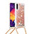 Silikon Hülle Handyhülle Gummi Schutzhülle Flexible Tasche Bling-Bling mit Schlüsselband Lanyard S03 für Samsung Galaxy A30S Gold