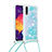 Silikon Hülle Handyhülle Gummi Schutzhülle Flexible Tasche Bling-Bling mit Schlüsselband Lanyard S03 für Samsung Galaxy A30S Hellblau
