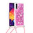 Silikon Hülle Handyhülle Gummi Schutzhülle Flexible Tasche Bling-Bling mit Schlüsselband Lanyard S03 für Samsung Galaxy A30S Pink
