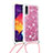 Silikon Hülle Handyhülle Gummi Schutzhülle Flexible Tasche Bling-Bling mit Schlüsselband Lanyard S03 für Samsung Galaxy A30S Rot