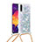 Silikon Hülle Handyhülle Gummi Schutzhülle Flexible Tasche Bling-Bling mit Schlüsselband Lanyard S03 für Samsung Galaxy A30S Silber