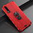 Silikon Hülle Handyhülle Gummi Schutzhülle Leder Tasche mit Magnetisch Fingerring Ständer T04 für Huawei P30 Rot