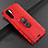 Silikon Hülle Handyhülle Gummi Schutzhülle Leder Tasche mit Magnetisch Fingerring Ständer T06 für Huawei P30 Pro New Edition Rot